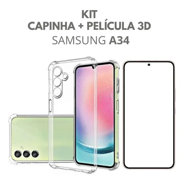 Capa Capinha Transparente + Película Vidro 3d P/ Samsung A34