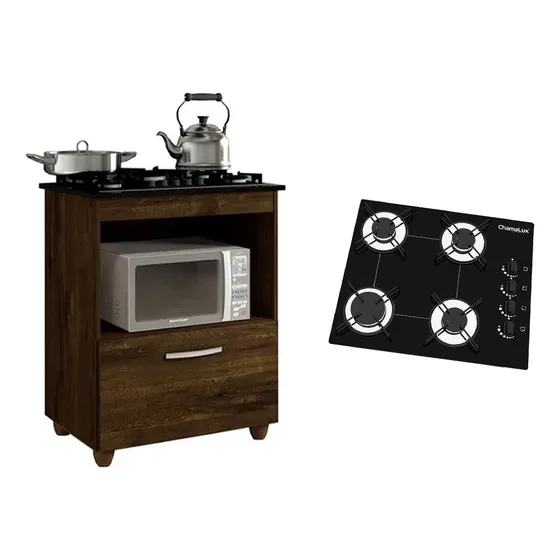 Kit Balcão Cooktop 1 Porta Br C/fogão Cooktop 4 Bocas