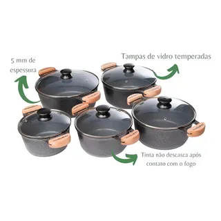 Jogo Caçarola Preto Cerùmica Aluminio Fundido Tampa Vidro Jogo Caçarola Preto Cerùmica Aluminio Fundido Tampa Vidro