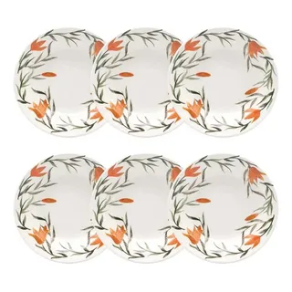 Conjunto De 6 Pratos Fundos 21,5 Cm Donna LĂrios Biona Cor Verde, Laranja E Branco Florido Biona Conjunto De 6 Pratos Fundos 21,5 Cm Donna LĂrios Biona Cor Verde, Laranja E Branco Florido Biona