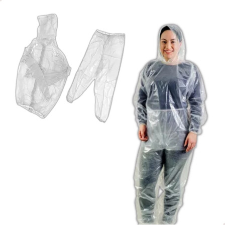 Conjunto Capa Chuva Transparente Impermeável Com Capa Calça Conjunto Capa Chuva Transparente Impermeável Com Capa Calça