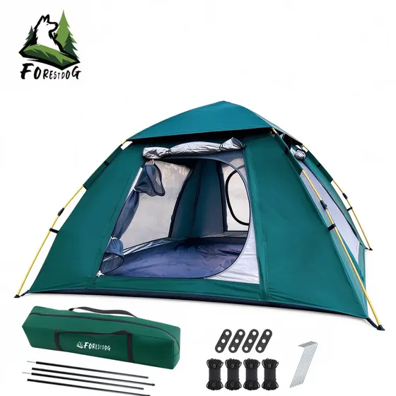 Barraca Camping 3-4 Pessoas Forestdog Automatica Barraca Monta Sozinha Impermeavel Verde-escuro