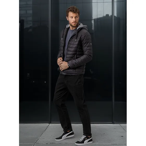 Jaqueta Puffer Com Capuz De Moletom Masculina Rock E Soda