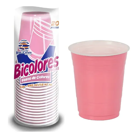 Vasos Rosas Bicolor Para Fiesta Desechable 20 Pzas 18 Onzas