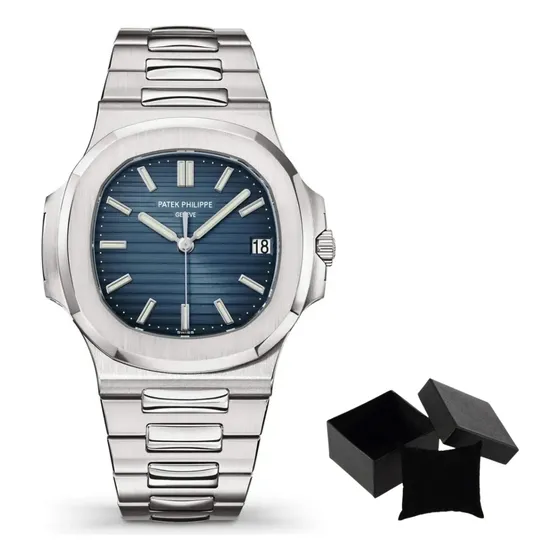 Relogio Patek Philippe  Mostrador Preto Azul Prateado Caixa Prateado Prateado Azul