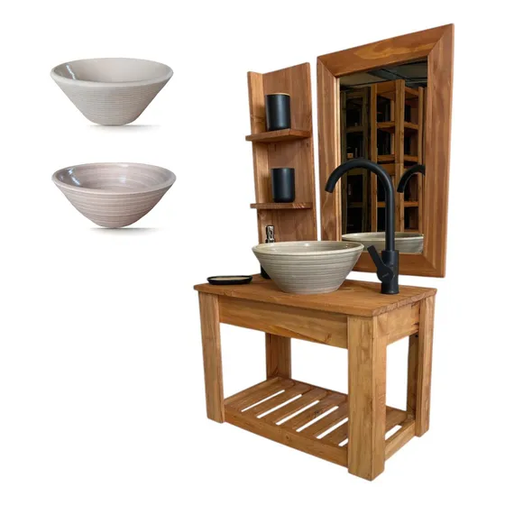 Mueble para baño DF Hogar Campo colgante de apoyo de 60cm de ancho, 40cm de alto y 33cm de profundidad, con bacha color surcos beige y mueble cedro sin agujeros para grifería