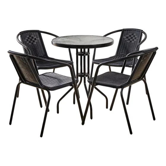 Juego De Jardin 4 Sillas Simil Rattan Mesa De Vidrio-amarelo