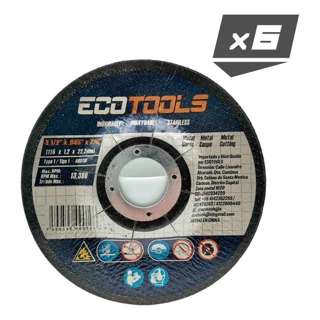 Discos De Corte 4-1/2 Pulgadas Ecotools. Precio X 6 Discos