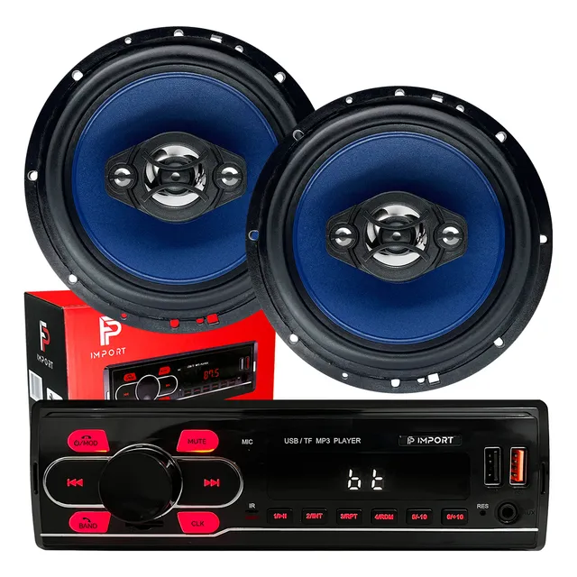 Kit Som Carro Radio Mp3 Bluetooth Usb + 2 Auto Falante 6 Pol