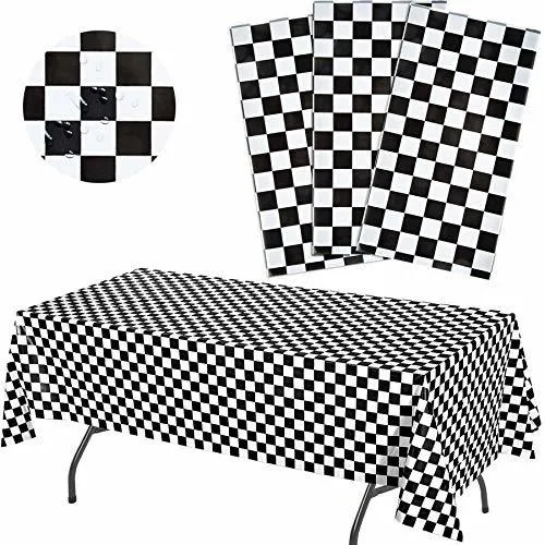 Cubierta De Mesa De Plastico A Cuadros Negro | Paquete De 3