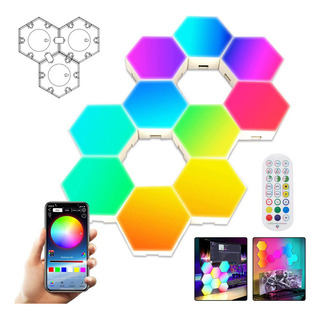 6x Luz De Parede Interna Rgb Bluetooth Led Hexagon 6x Luz De Parede Interna Rgb Bluetooth Led Hexagon