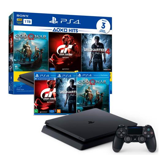Ps4 Slim 1tb 2 Controles + Jogos Preto Ps4 Slim 1tb 2 Controles + Jogos Preto