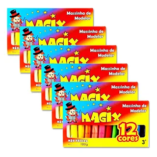 Kit 6 Caixas De Massinha De Modelar Magix 180g Com 12 Cores Kit 6 Caixas De Massinha De Modelar Magix 180g Com 12 Cores