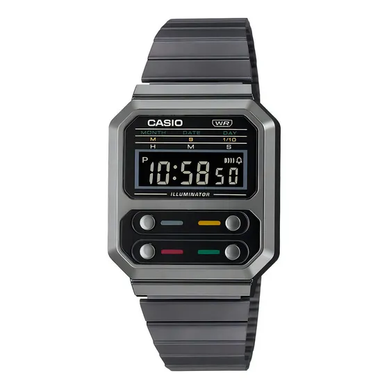 Reloj Unisex Casio A100wegg-1a Gris Digital / Color De La Correa Gris Oscuro Color Del Fondo Gris Oscuro