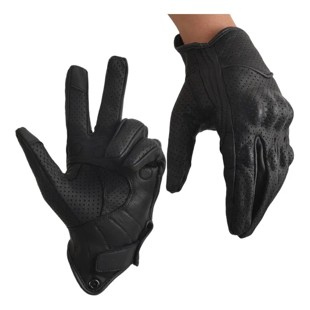 Guantes Moto Piel Protecciones Biker Perforados