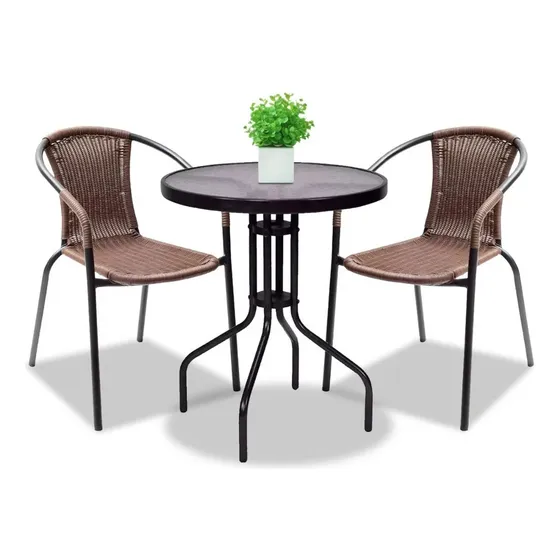 Juego De Balcon Juego De Jardin Mesa Vidrio Sillas Calidad Marrón