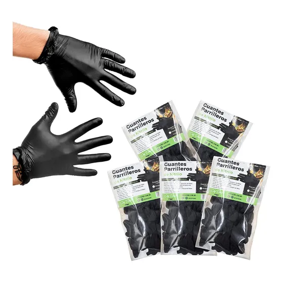 Guantes De Cocinar Nitrilo Negro Parrillero Asador 15 Pares