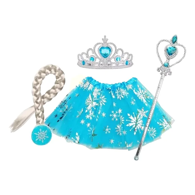 Set Frozen Tutu Tiara, Corona, Peluca (trenza), Cetro 