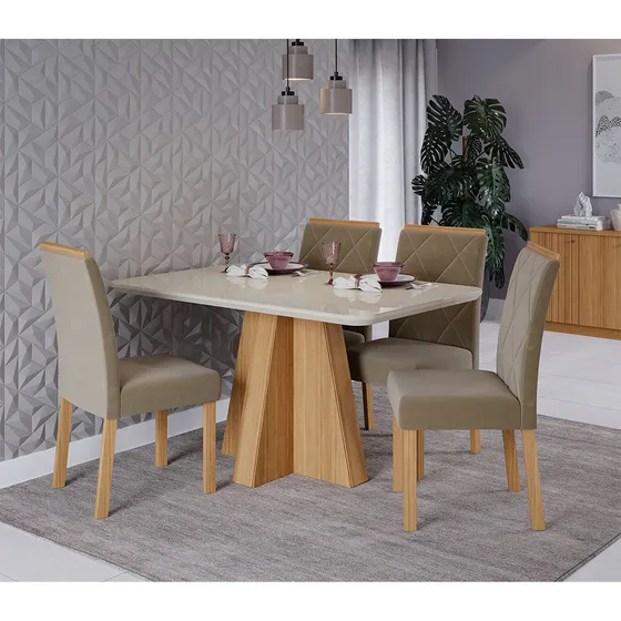 Conjunto Mesa Maite 130x80 Cm 4 Cadeiras Fernanda Wood Cimol
