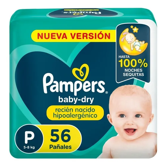 Pampers Baby Dry Talle Pequeño x 56 unidades Hipoalergénico Pañales Desechables
