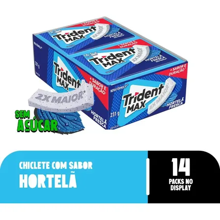 Chiclete Trident Max Hortelã Fresca Sem Açúcar - Caixa Com 14 Unid. De 16,5g