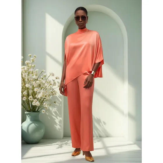 Calça Iódice Reta Cós Alto Bolso Faca Laranja