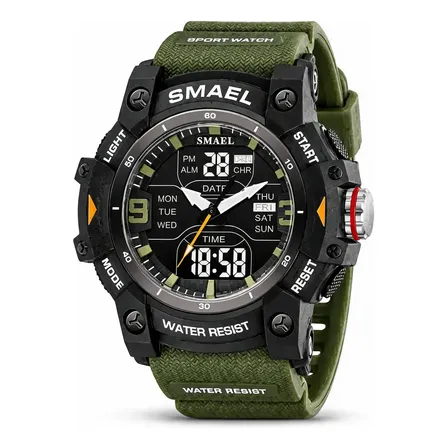 Relógio Masculino Smael 8117 Digital Analógico 5atm Estojo Verde-escuro Preto