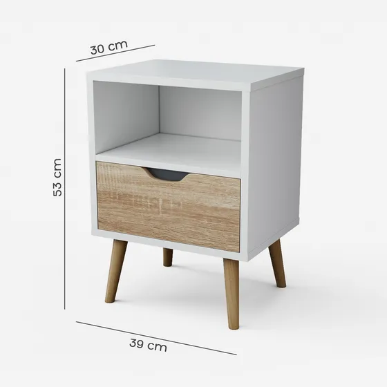 Velador Top Living Tromso Con Cajón Blanco Y Madera