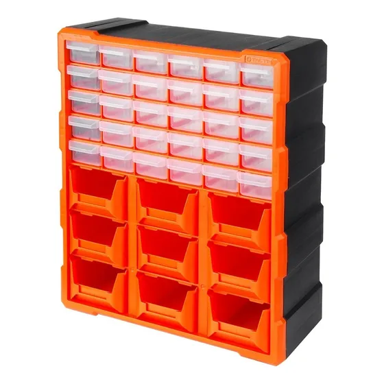 Organizador Plástico 39 Espacios -cajonero Plástico Gavetero Color Negro/naranja/transparente