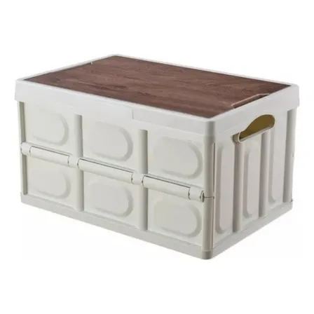 Caja Organizadora 55l Plegable Multiuso Plástico Tapa Madera