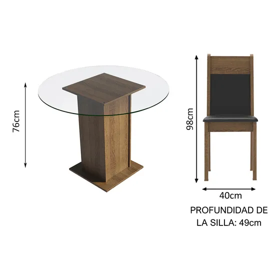 Juego de Comedor Beta con 4 Sillas Marrón/Negro