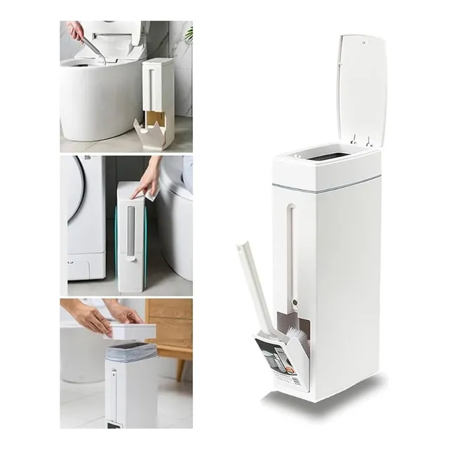 Tacho De Basura Delgado Para Baño Guarda Cepillo Limpieza