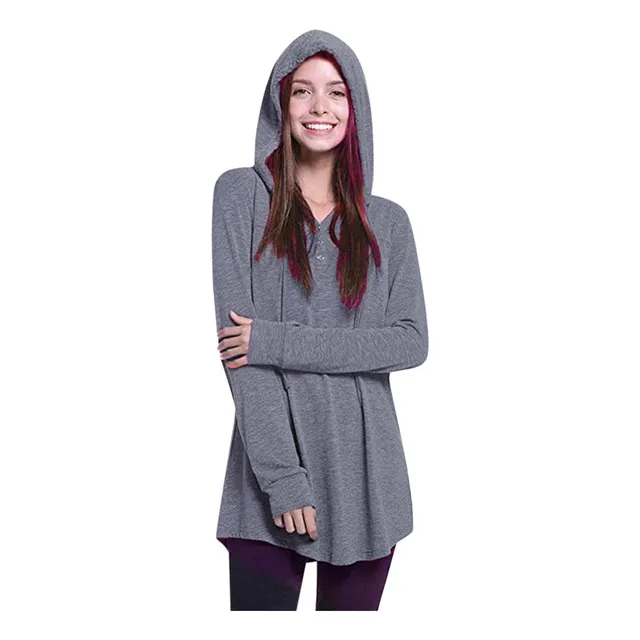 Sudadera Capucha Para Mujer Manga Larga Ligero Boton Cuello