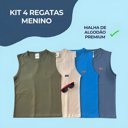 Kit 4 Regatas Machão Infantil Menino Algodão Premium Básica