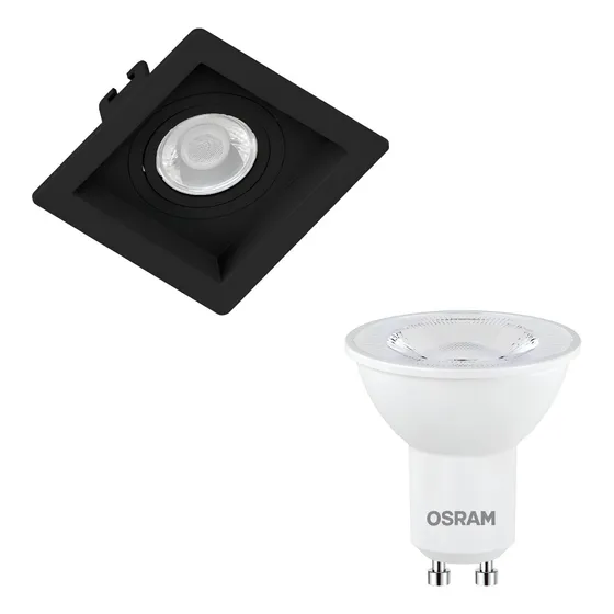 Spot Led Quadrado Embutir Recuado Preto Par16 4w 350lm Osram