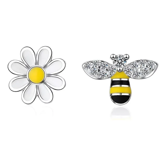 Aretes En Plata Abeja Y Flor De Girasol Niña Mujer