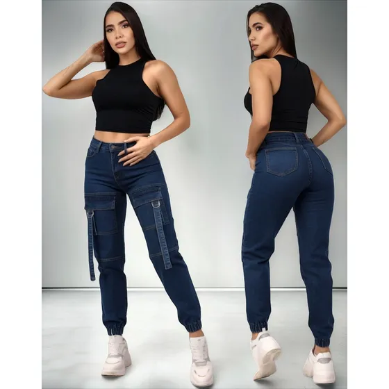 Jogger Cargo Jean Dama Mujer Largo Tiro Alto