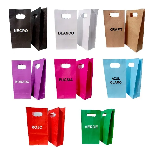 Bolsa Papel Regalo Cotillón Cordon Asa Ajustable Unicolor