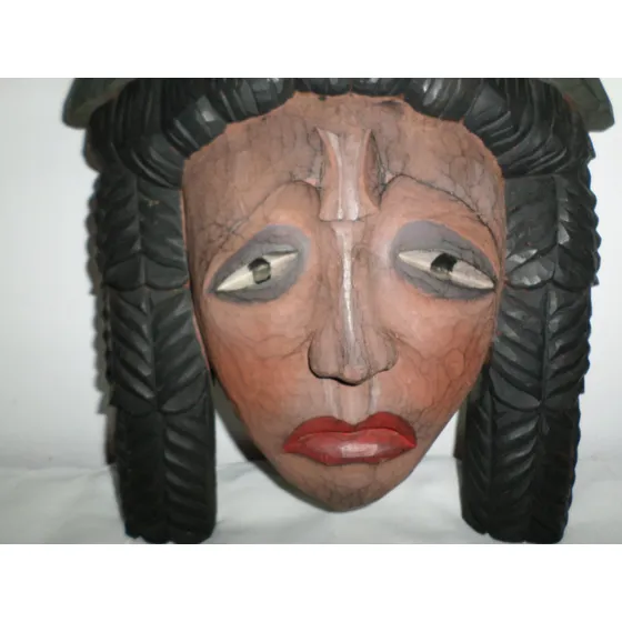 Mascara Cara Indigena Tribal De Madera Tallada Policromada