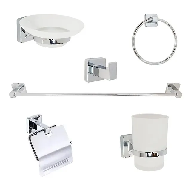 Set De Baño Accesorios Baño Acero Cromado 6 Piezas Premium