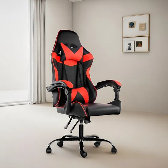 Silla Gamer Lumax Modelo Rom Color Negro/Rojo Material del tapizado Piel sintética