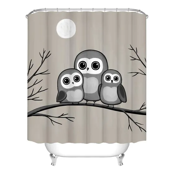 Cortina Baño Diseño Buho Para Niño Niña Ducha Madera Tela X