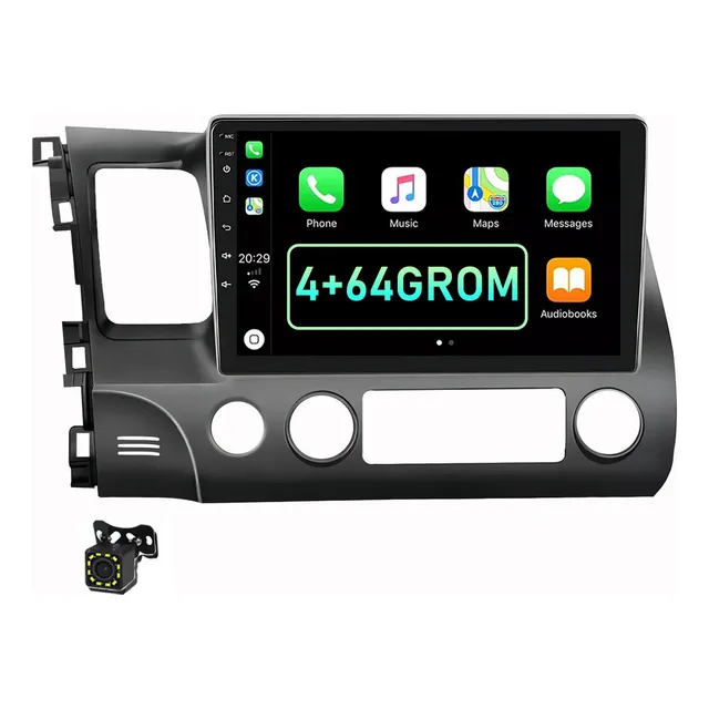 Estéreo Carplay Android 4+64g Para Honda Civic 2006-2011 Gps Color Black