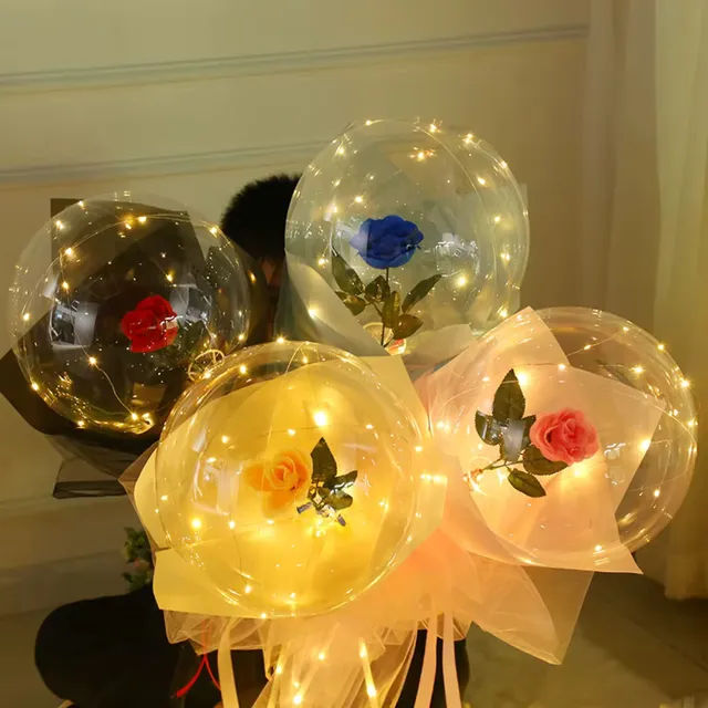 Rosas Flor Arreglo Artificial Amor Regalo Globo Led Luces