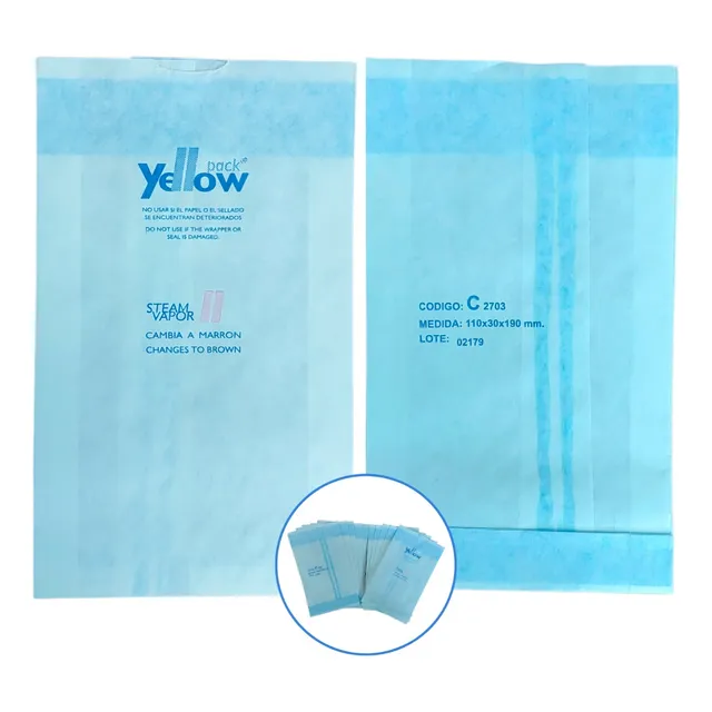 Bolsas Esterilización Kraft Yellow Pack 110x30x190mm X50u
