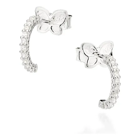 Brinco Meia Argola De Prata 925 Com Zircônia Rommanel 820155