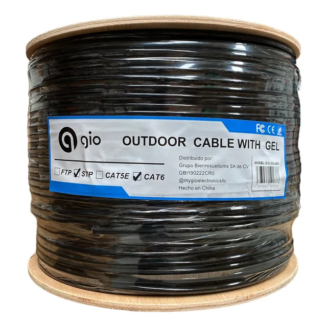Gio Bobina Cable De Red Utp Cat6 Con Gel Stp Blindado Con Malla Para Exterior 305mts
