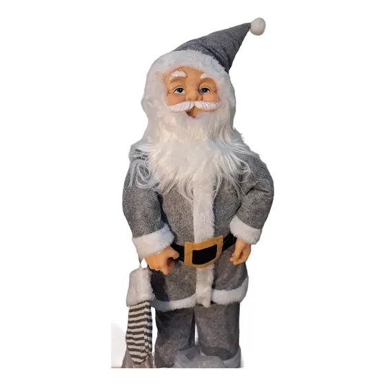 Papa Noel Plata/gris 78 Cm Decoracion Navidad Plateado