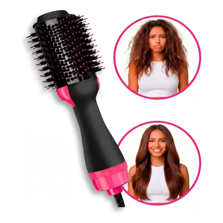 Escova Eletrica Secadora Modeladora Alisadora Cabelo 3 Em 1 Rosa 127v