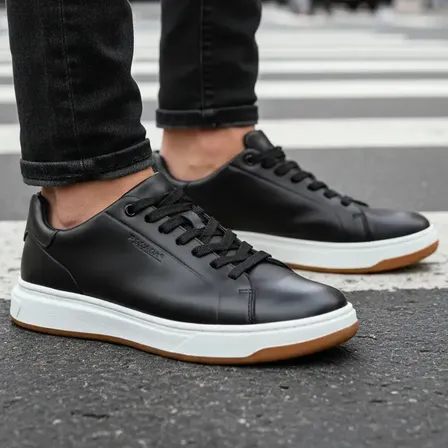 Tênis Casual Masculino Ways 111702 Couro Calce Fácil Pegada Liso